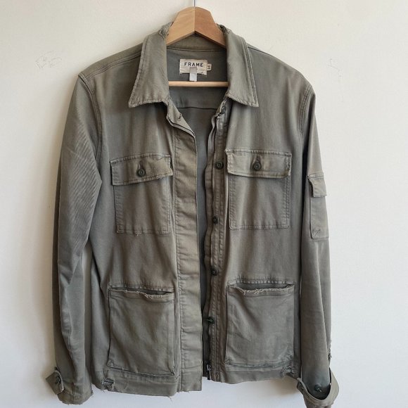 Frame Denim Distressed Green Army Jacket, size Small - Picture 1 of 5